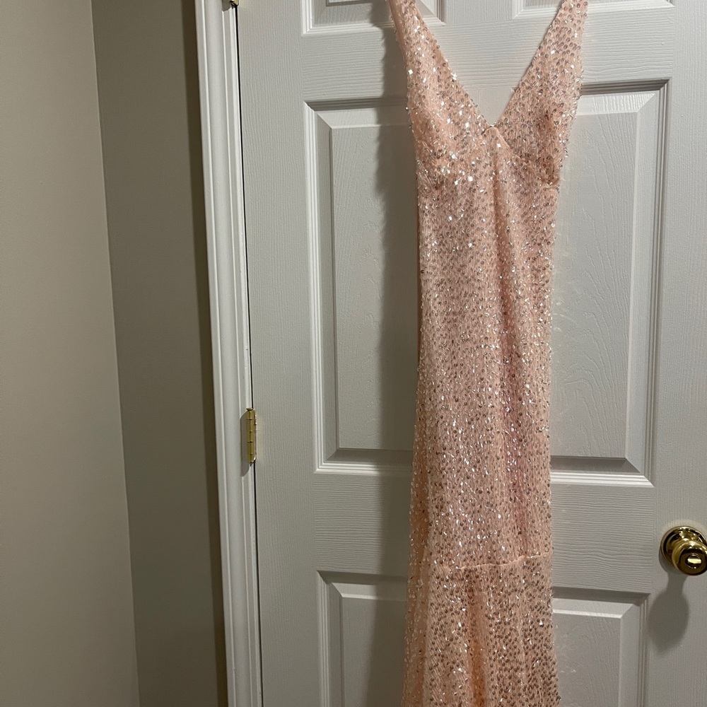 Mac Dugal Sparkling Peach Sequin Gown